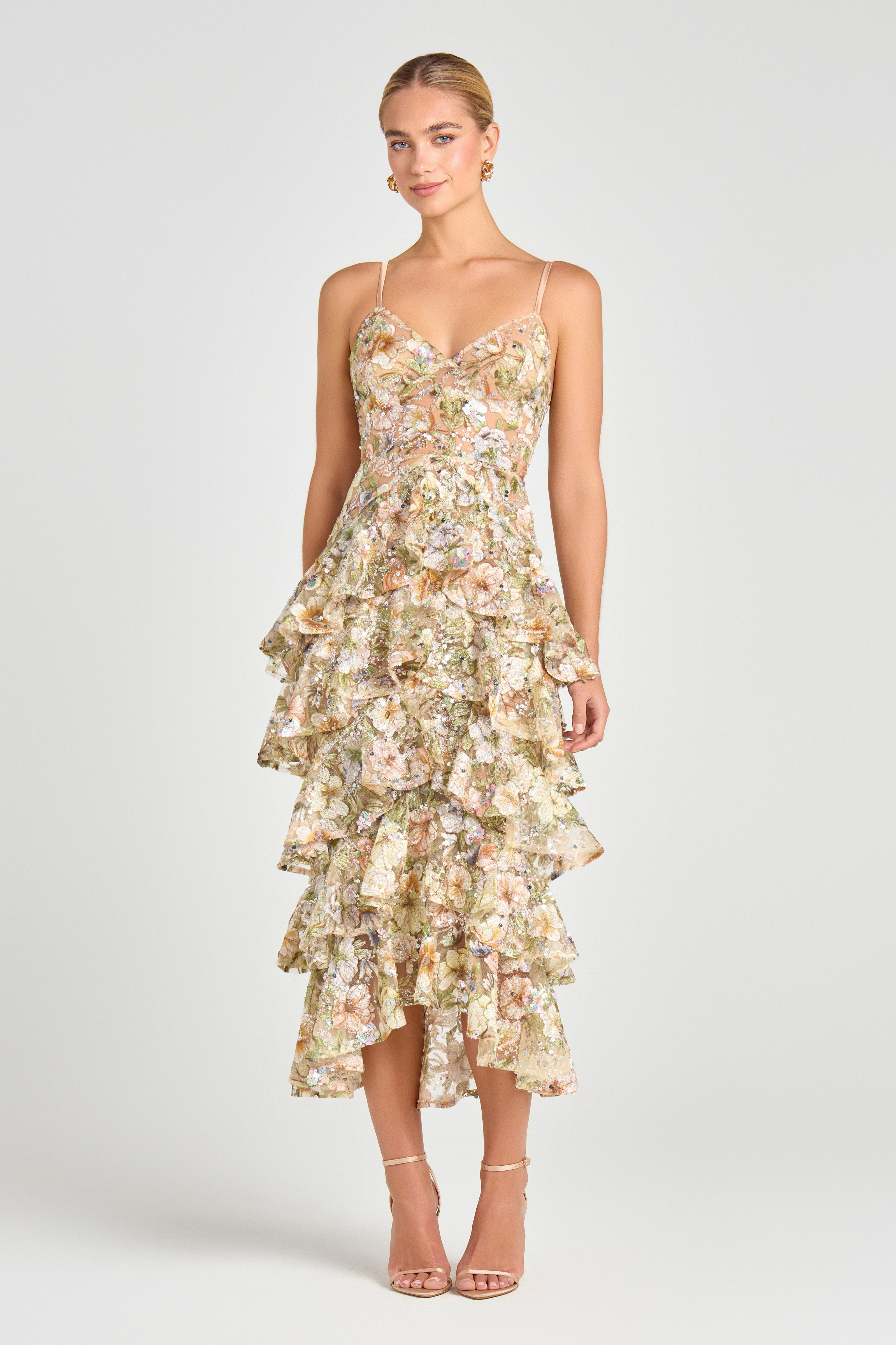 Elegant Saffron Floral Dress for Women