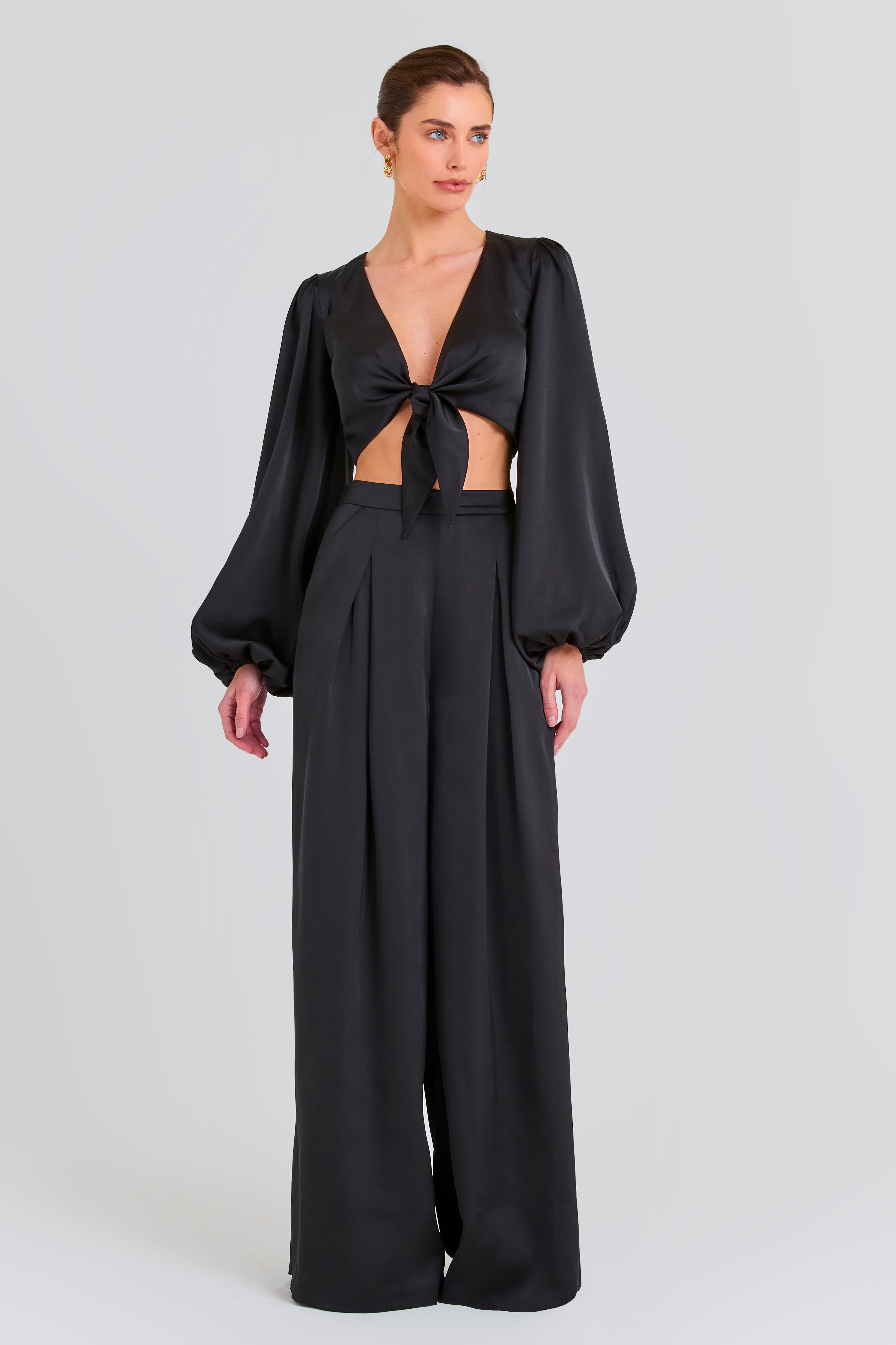 Vicky Elegant Black Tie Blouse for Women