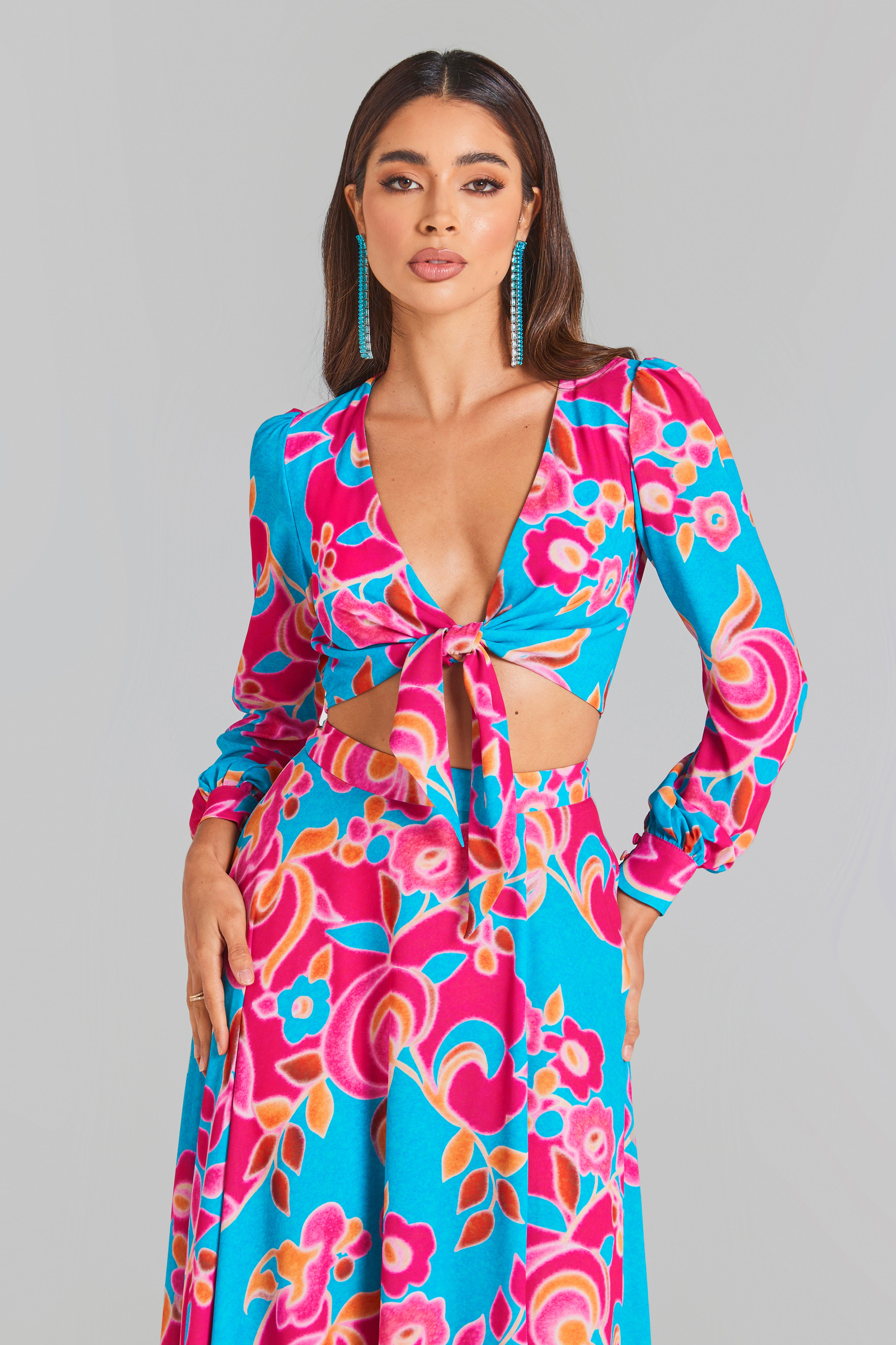 Floral Print Tie-Front Blouse