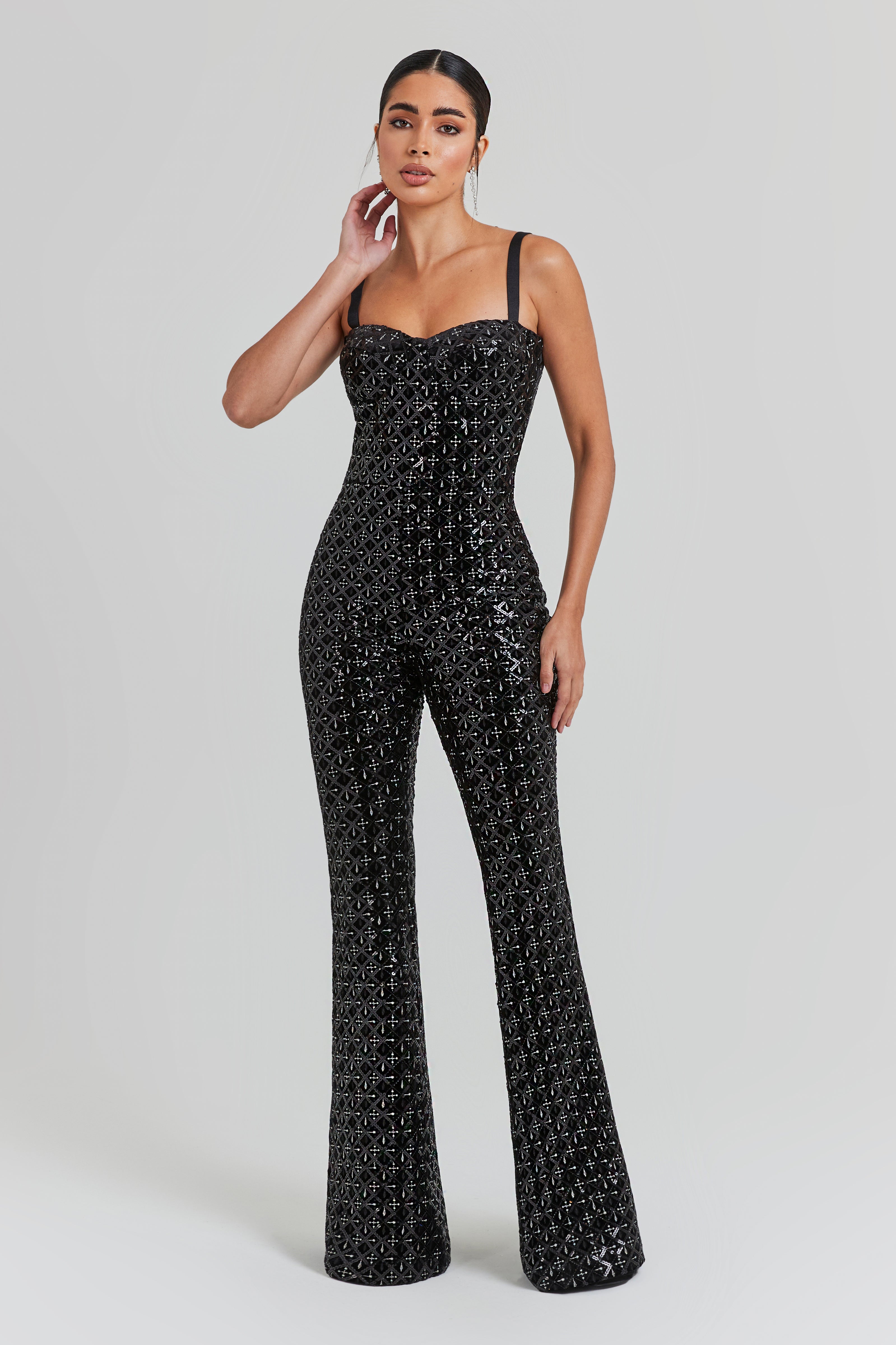 Hailey Black Sequin Jumpsuit for Evening Wear